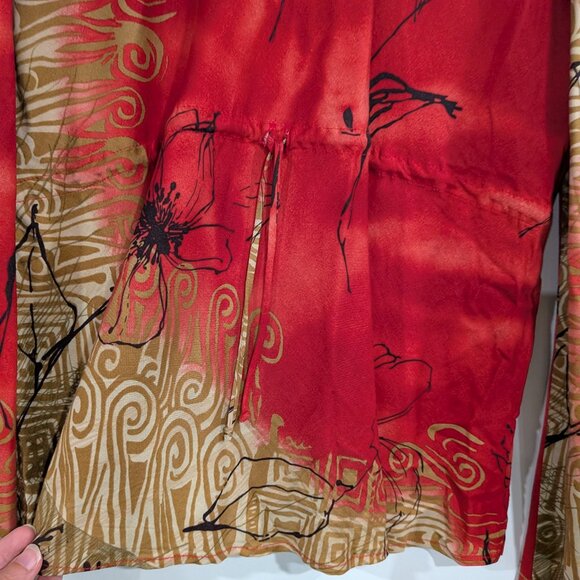Unbranded Drawstring Cotton Blouse Made in Guatemala Red Tan Black Size 16 - Picture 2 of 5